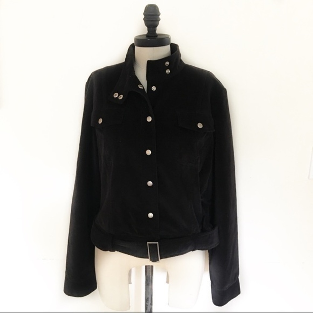 New NWOT Black Corduroy Italian Moto Biker Jacket MK MASKA Women's 12
